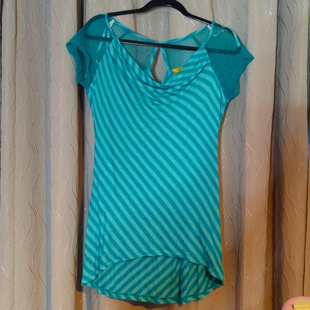 *2 for 20* Stripes and lace long keyhole top